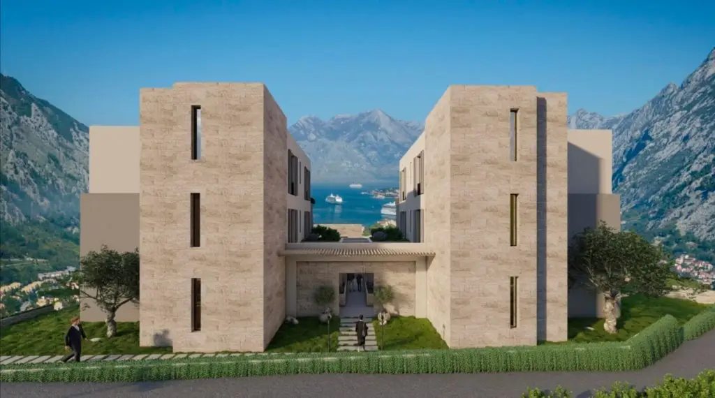 Modern apartment buildings with sea and mountain view