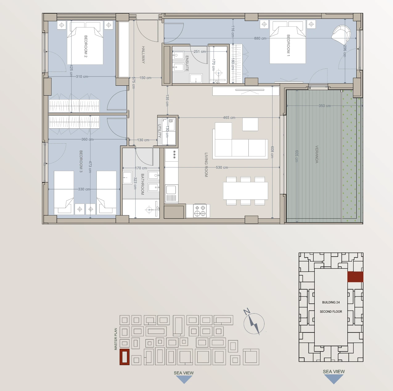 Ilustrativni plan trosobnog apartmana